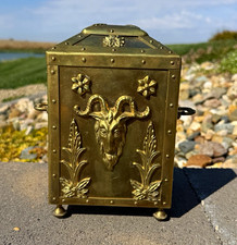 Antique HEAVY Brass Satyr Coin Bank, 3D Ram/Goat Relief Engraved A262 picture