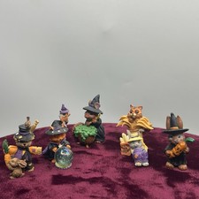 Vintage Enesco Marquardt Halloween 1990 Miniature Figures Lot of 5 Bunnies Witch picture