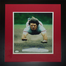 Pete Rose Autographed Cincinnati Reds (Head First Slide) Deluxe Framed 11x14 Pho picture