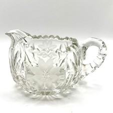 Antique 1910s Clear Cut Glass Floral Creamer Pitcher picture
