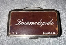 French Tin Plate Folding Leather Pocket Lantern Lanterne de Poche Candles c1900 picture