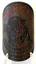 NOS antique Progressive Cycle BENGAL Tiger bicycle head BADGE emblem New York picture