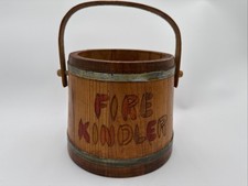 Vintage Handmade Wooden Fire Kindler Bucket Rustic Cabin Fireplace Decor picture