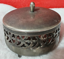 Vintage Japan Silver Plated Filigree Heart Trinket Box Footed Covered Dish picture