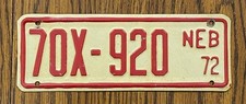 Vintage 1972 NEBRASKA 70X 920 License Plate Rare Tag picture