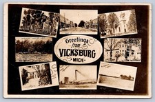 K69/ Vicksburg Michigan RPPC Postcard c1910 8View Main St School Paper Co 4 picture