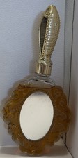Vintage Avon Looking Glass Hand Mirror Perfume Bottle Amber Glass Gold Handle picture
