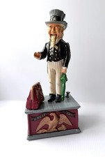 Vintage Uncle Sam Cast Iron Mechanical Coin Bank Working 11