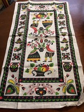 NWOT Charming Vintage Pure Linen Tea Towel Pennsylvania Dutch Folk Art picture
