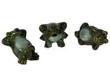 Green Glazed Porcelain Frog Figurines Set of 3 Decorative Collectible Set  picture