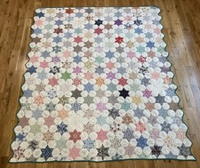 Vintage 40's Hand Made Touching Stars Quilt, Gorgeous Fabrics, By Gladys Lowe picture