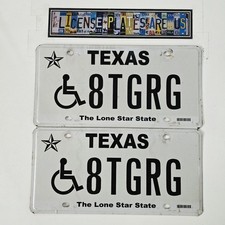 Texas Handicapped License Plate Pair 🔥 TX Lone Star State Matching Tags 8TGRG picture