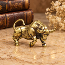 Solid Vintage Brass Wall Street Bull Statue Ornament Animal Collectible GIFT picture