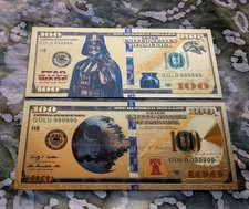 2pc Star Wars Darth Vader Death Star 24k Gold Foil Collectible Novelty Banknotes picture