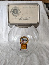 VINTAGE FORD GLASS GLOBE PENNY GUMBALL VENDING MACHINE COIN OP WITH TOPPER SIGN picture