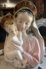 Madonna/Child VTG Hand Painted W/distinctive Gold Gilt Halo/Pastel Pink Glaze picture