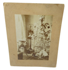 1899 Antique Christmas Tree Baby Photo Victorian Holiday Toys Cat Cabinet picture