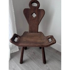 Primitive Wooden 4 Legged Birthing Spinning Milking Chair picture