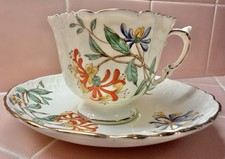 Vintage Aynsley England Hand Painted Honeysuckle Squared Cup & Saucer; Teacup picture
