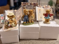Vintage Lot Of 3 Cherished Teddies NIB Tea Party/ Quilt, Boys With Slingshot picture