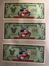 Disney $1 Disney Dollars Notes 1997 Sorcerer Series Mickey Mouse Lot of 3 picture