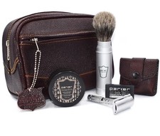 Parker TRAVEL Kit - Leather Dopp Bag, Travel PB Shave Brush, Safety Razor & Soap picture