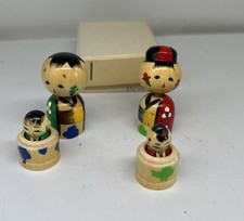 VTG 2 Kokeshi Mini Nesting Doll Wooden W Babies Bobble 3