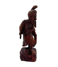VTG Wood Carved Chinese Fisherman 14.5'' Heavy picture