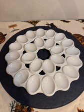 Food Network White Stoneware Deviled Egg Platter Tray 24 Egg Holder Plate picture