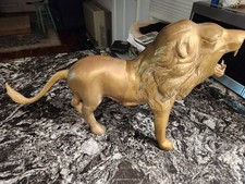 VINTAGE 1960'S OR 1970'S LARGE BRASS ROARING LION FIGURINE 12 X 21 picture