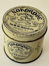 Vtg NOKORODE SOLDERING PASTE METAL CAN M.W. DUNTON Providence RI 16 Oz  3/4 FULL picture