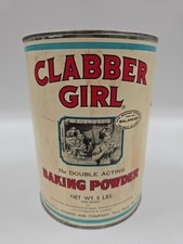 Vintage Clabber Girl Baking Powder Tin 5 lb Hulman & Co Original Large Empty picture