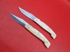 Custom Made Damascus 2 Pcs Friction Folder Knife Bone Handle With Sheath S563 picture