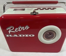 1950's Style - RETRO RADIO Red Collectible - Metal Tin  Lunch Box picture