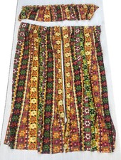 Vtg MCM Retro Mod Flower Power Curtains Orange Yellow Pinch Pleat 2 Panels 24x61 picture