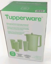 Tupperware Heritage Green Pitcher & 4 Tumbler Set With Lids picture