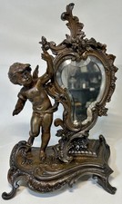 Antique French Louis XV Style Bronzed Metal Copper Table Bevel Mirror Cherub picture