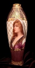 Rare Antiq. Dresden Portrait Vase SGN Kiesel Hand Painted Jeweled Venetian Woman picture