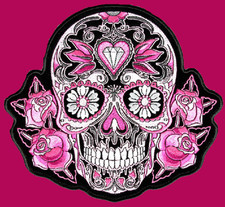 SUGAR SKULL ROSES LADIES EMBROIDERED IRON ON BIKER PATCH 4.0 X 4.0 Inch. picture