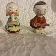 Vintage Porcelain Asian Kneeling Children Salt & Pepper Set Japan picture