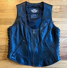 Harley-Davidson Black Leather Zip Front Vest with Side Lace-Up, Size M picture