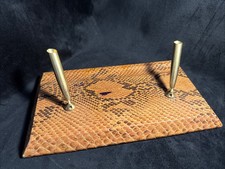 VINTAGE Genuine Snakeskin Ink Fountain Desktop Double Pen Holder MCM picture