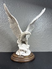 Giuseppe Armani Porcelain Bisque Bald Eagle Figurine On Wood Base Italy 9.5” picture
