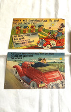 2 vtg linen style comic postcards unused mid 1900's picture