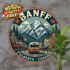 Banff Canada Round Metal Sign Travel Souvenir Wall Decor Plaque 8x8 picture