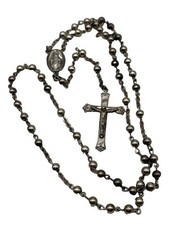 Vintage HMH All Sterling Silver Bead And Components Catholic 18” Rosary 19.8g picture