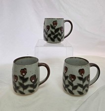 Set of 3 Otagiri Stoneware 3 Brown Flower Coffee Mugs picture