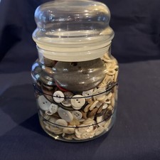 Apothecary Jar of Buttons Vintage Un Searched Sewing Buttons. picture