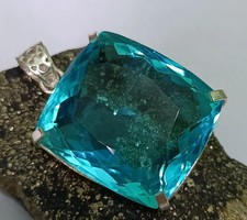 120 Ct Natural Blue Topaz Cushion Shape 925 Silver Pendant IGL Loose Gems 6JHG picture