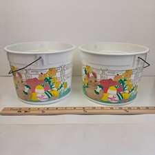 2 Vtg Round Plastic Happy Easter Basket Ice Cream Bucket Myrle's Original No Lid picture